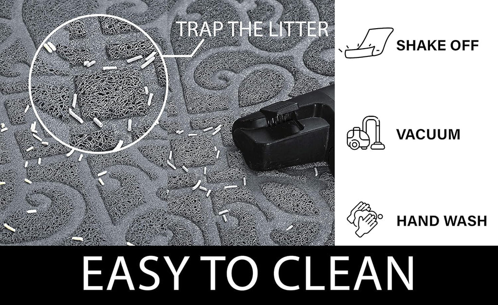 PetLike Cat Litter Box Mat, Thick Kitty Litter Trapping Mat, Durable,Waterproof &Washable with Non-Slip Backing, Soft on Kitty Paws and Easy to Clean, BPA Free 47x35,Light Grey