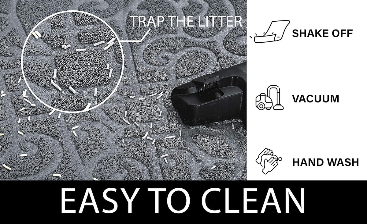 PetLike Cat Litter Box Mat, Thick Kitty Litter Trapping Mat, Durable,Waterproof &Washable with Non-Slip Backing, Soft on Kitty Paws and Easy to Clean, BPA Free 35x24,Light Grey