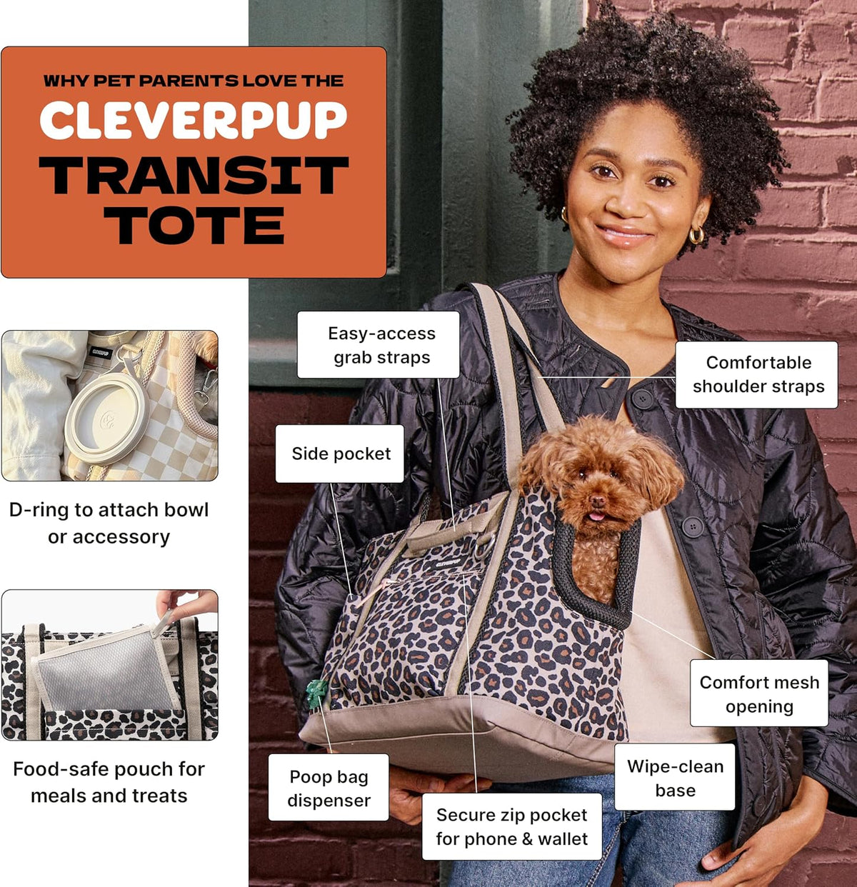 Cleverpup Transit Tote Dog Carrier 4-Piece Set - Small, Leopard