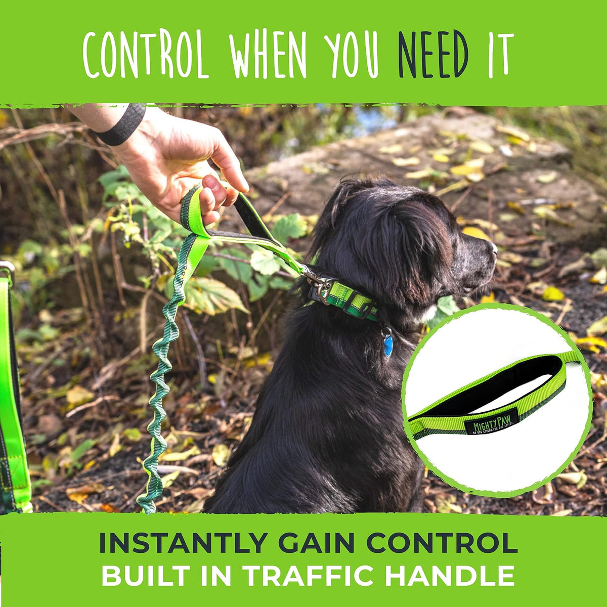Mighty Paw Hands Free Dog Leash | Bungee Waist Leash for Dog Walking. Pet Running Hands Free Tether for Large, Medium & Small Breeds. Pet Waist Belt (36" - 48") Up to 150 lbs - Green