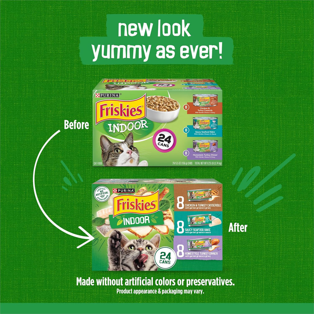 Purina Friskies Indoor Wet Cat Food Variety Pack, (24) 5.5 oz Cans