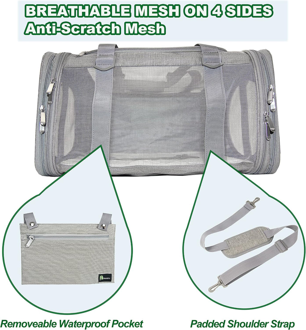 Soft-Sided Pet Carrier for Cats Small Dogs of 15 Lbs Medium Grey