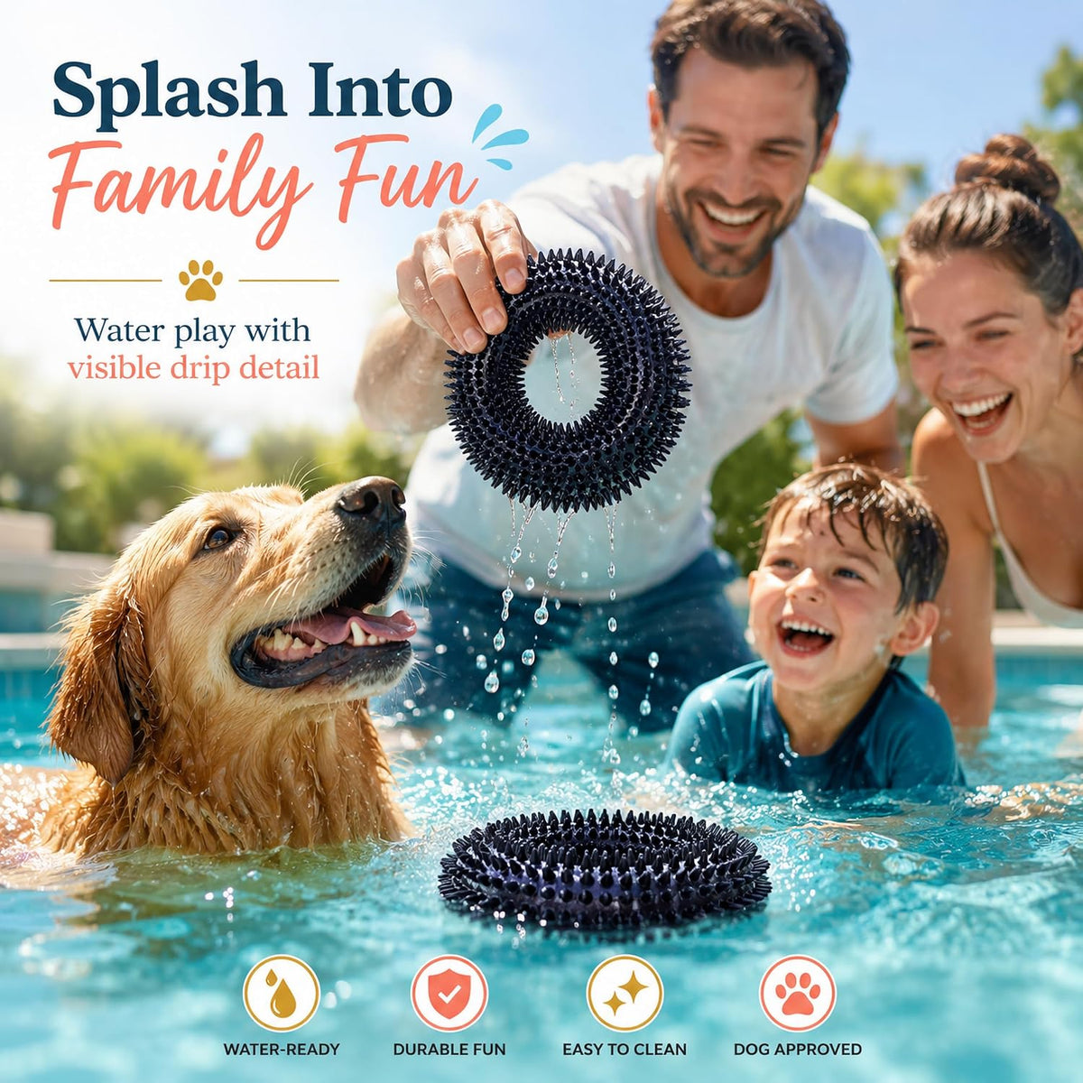 Squeaky Dog Toys for Aggressive Chewers, Floating Donut Ring for Large Dogs