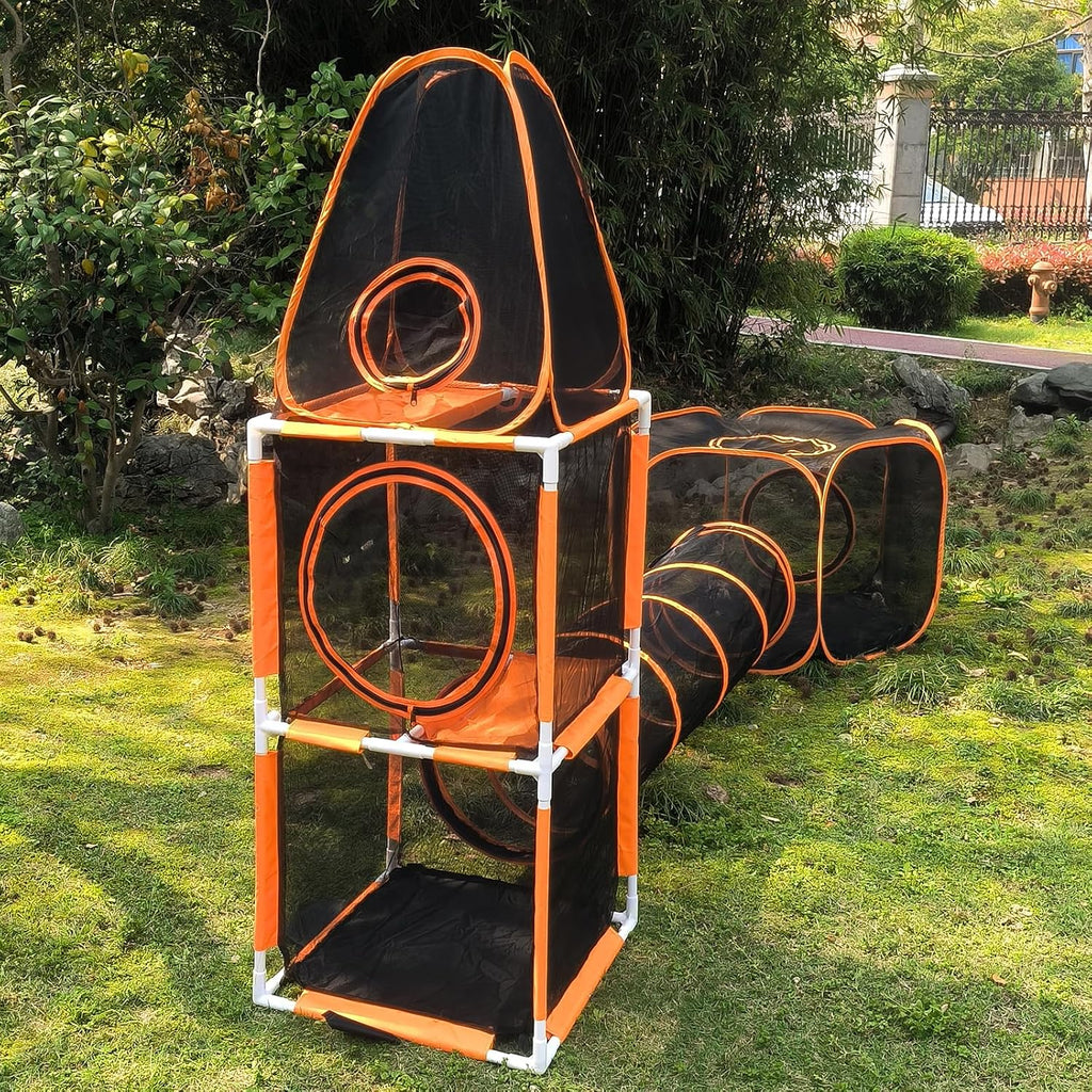 3 in 1 Cat Tent Tunnel 3-Level Climbing Tower with Tunnel Pet Play House Outdoor Large Foldable Cat Enclosure Puppy Playpens (3 in 1)