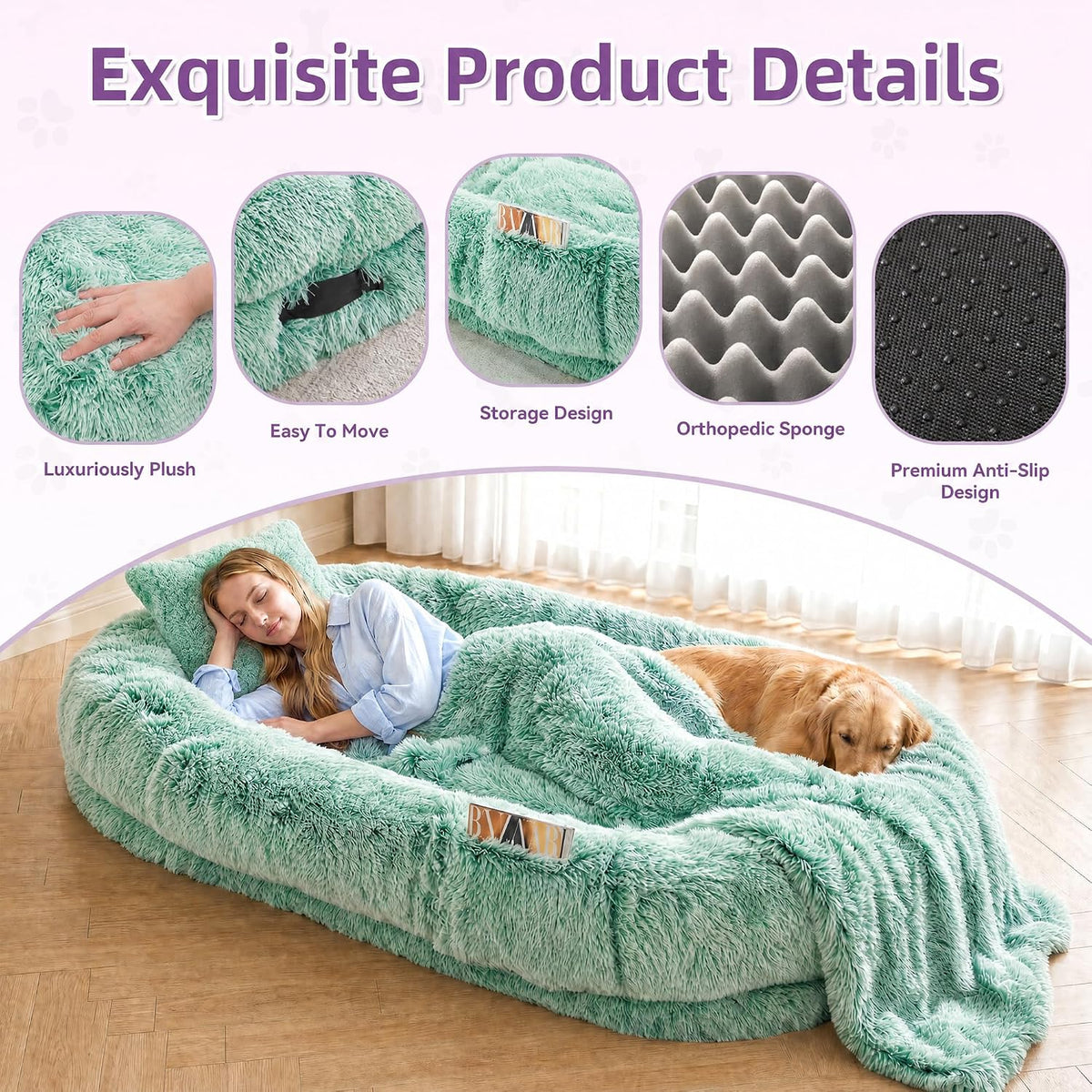 Human Dog Bed, Oversized Plush Lounger Bed with Plump Pillow and Blanket