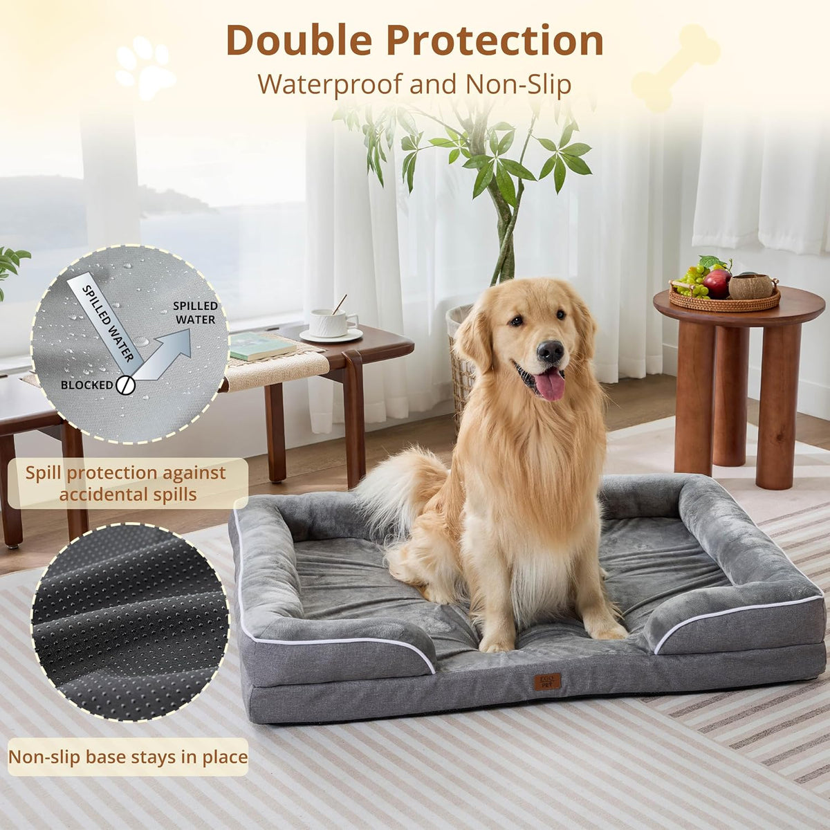 EGOHOME Washable Orthopedic Large Dog Bed 36IN Grey, Waterproof Pet Bed