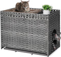 Cat Litter Box Enclosure with Door, Hidden Cat Washroom Furniture | Handwoven PP Wicker; Soft Litter Mat Included; Spacious Interior; Furniture-Style Design; Indoor Home Décor