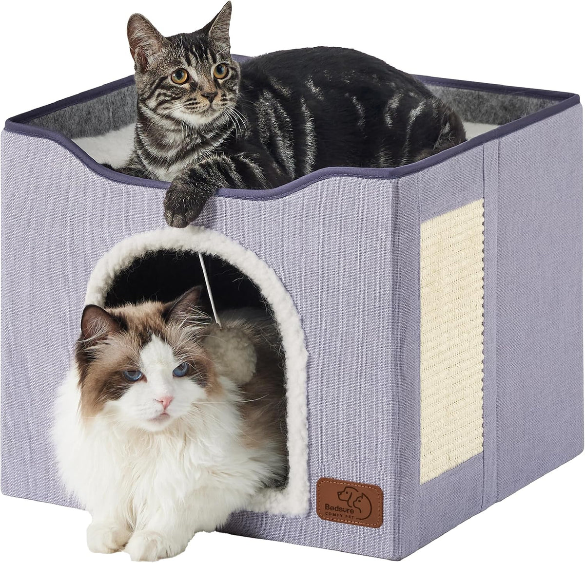 Bedsure Cat House Bed for Indoor Cats with Fluffy Ball and Scratch Pad