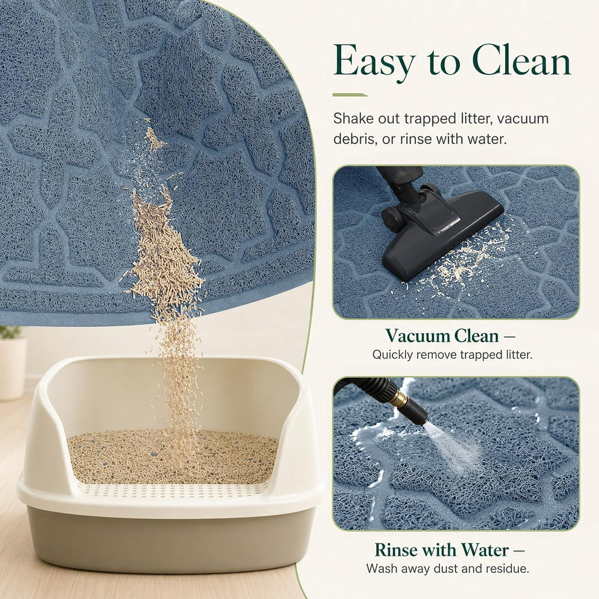 Yimobra Cat Litter Mat, Waterproof Litter Trapping Mat, 47x36, Tea Blue | PVC Litter Box Mat with Non Slip Backing, Easy Clean Surface and Scatter Control Design for Cleaner Floors