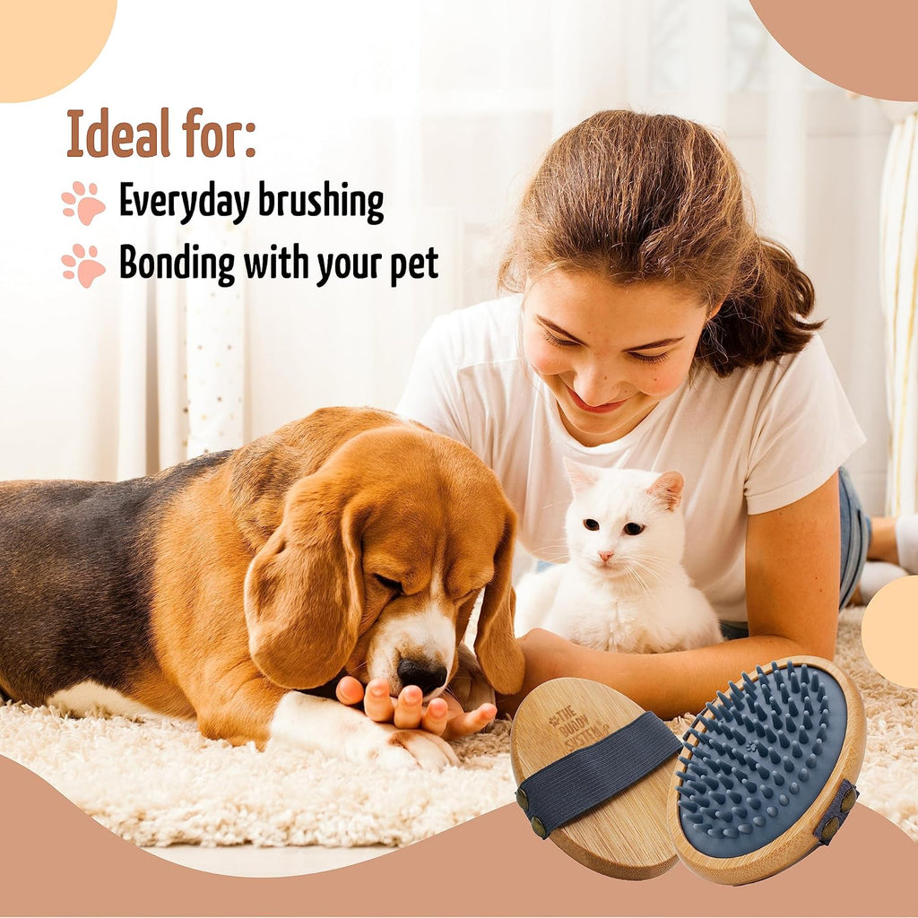 The Buddy System - Pet Close Brush, Oval Palm Brush with Rubber Bristles