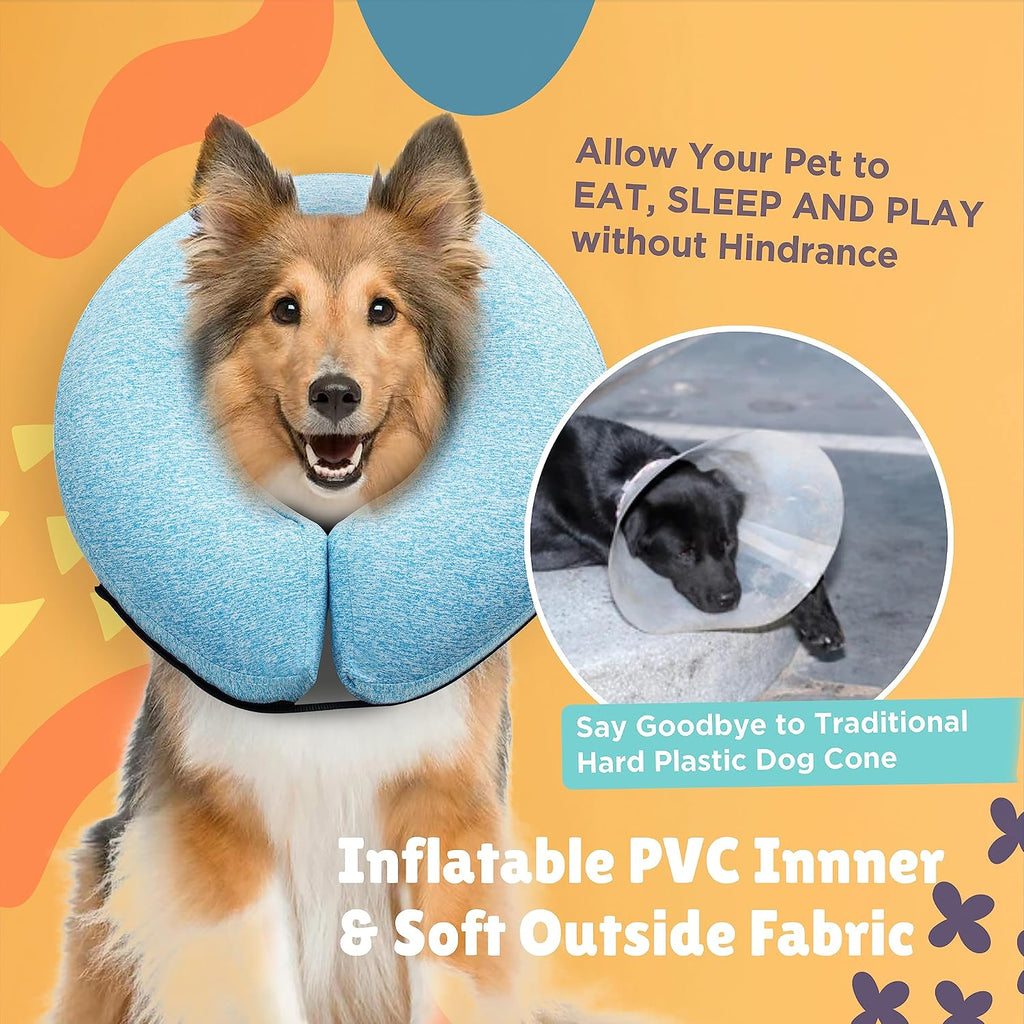 Big Ant Protective Inflatable Collar for Dogs and Cats, Soft Cone for Dogs After Surgery, Dog Neck Donut Collar, Dog Cone Collar Soft Pet Recovery Collar Does Not Block Vision E-Collar (Medium, Blue)