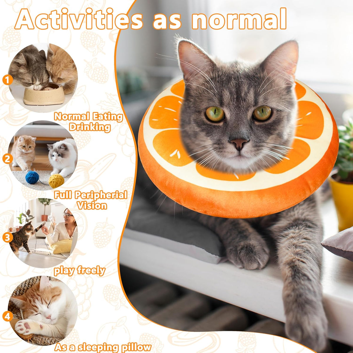 Cat Cone Collar Soft, Adjustable Cat Recovery Cone (Orange, L)