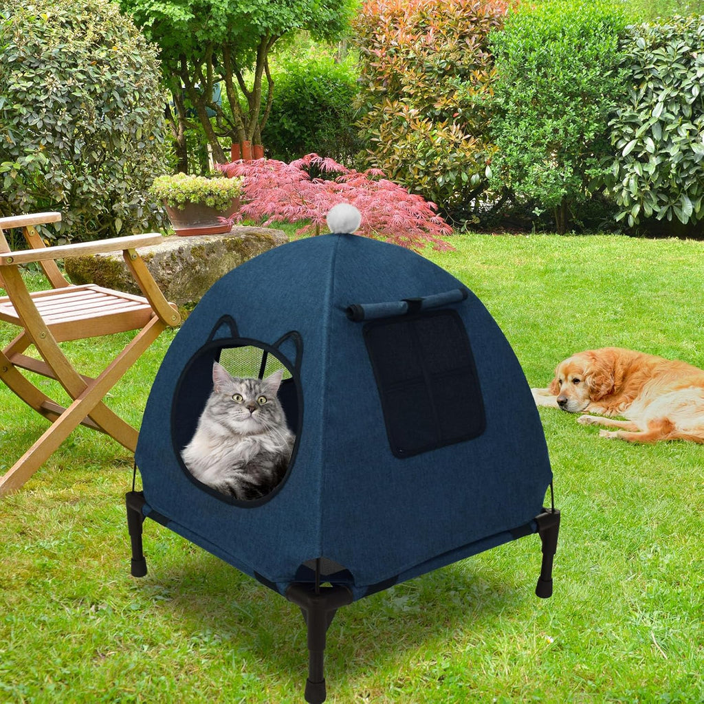 Pozico Elevated Dog Bed with Canopy and Breathable Mesh for Small Dog and Cat, 18.5x18.5x16.9 inch, Navy Blue