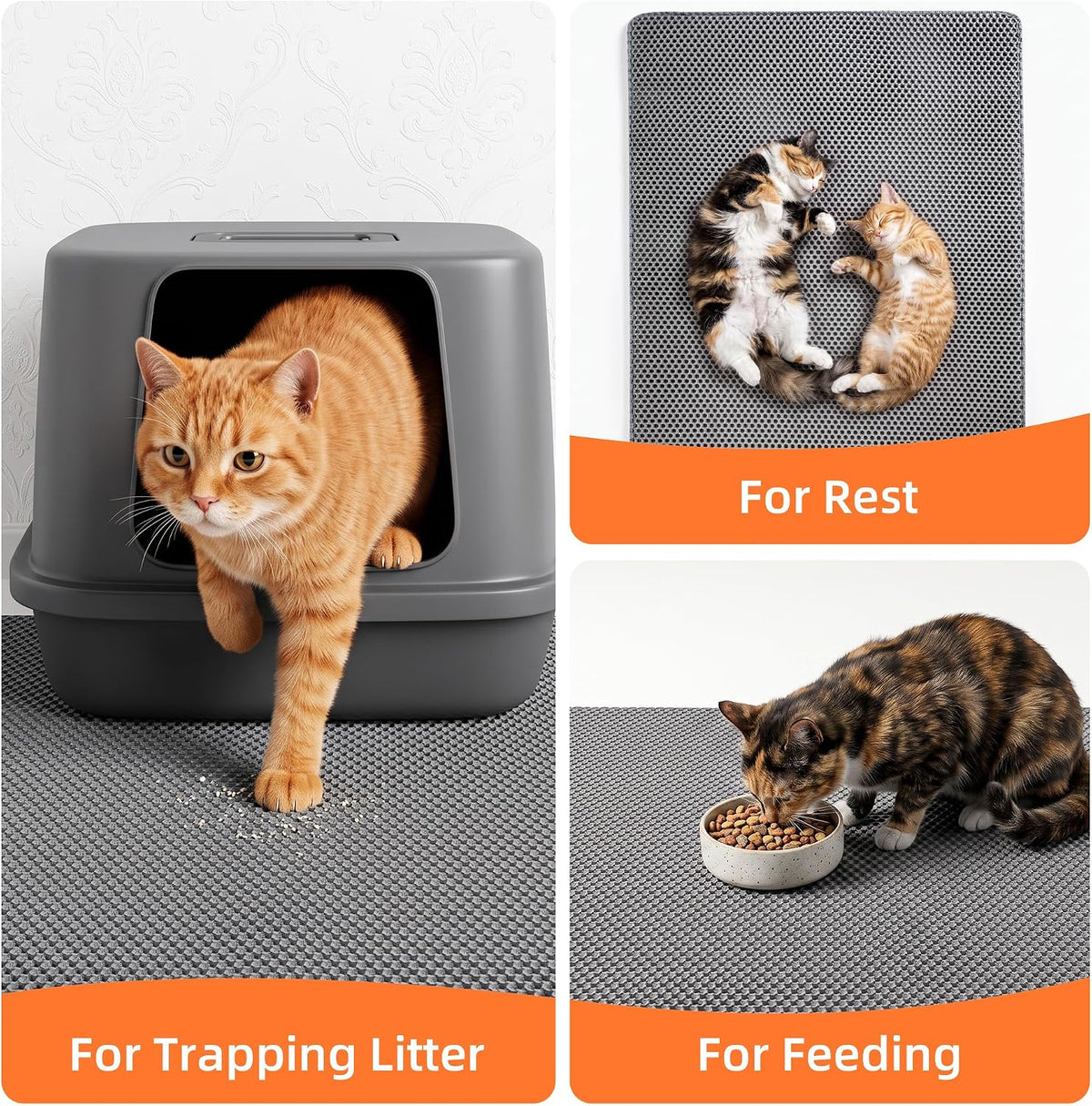 2Packs Cat Litter Mat 47"x36", XL Litter Mat for Litter Box Mat | Large Double Layer Honeycomb Cat Mat, Urine-Proof Soft kitty Cat Litter Trapping Mat, Easy Clean Rinse with Water Grey