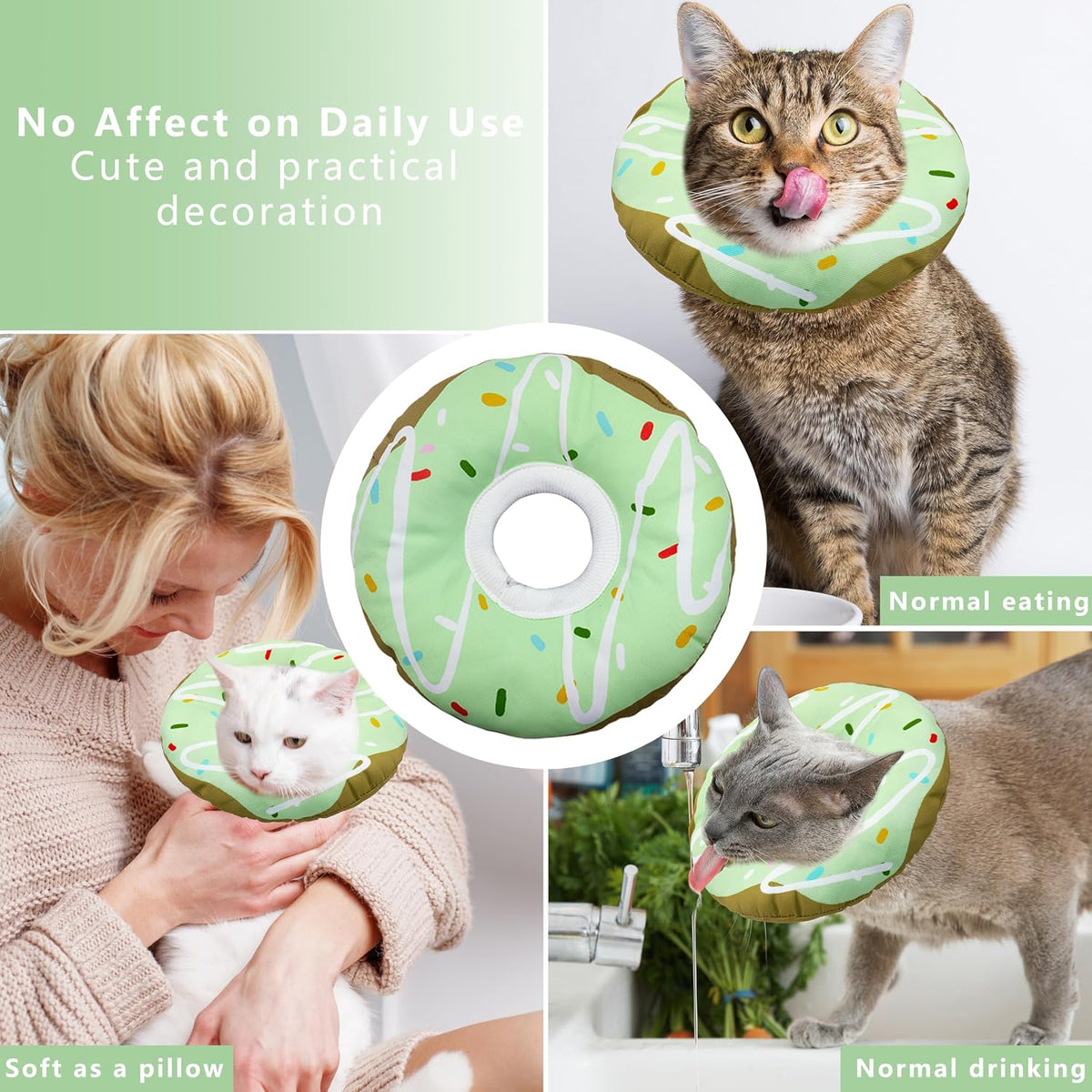 Seyezo Cat Cone Collar Soft, Adjustable Cat Recovery Cone, Waterproof Green