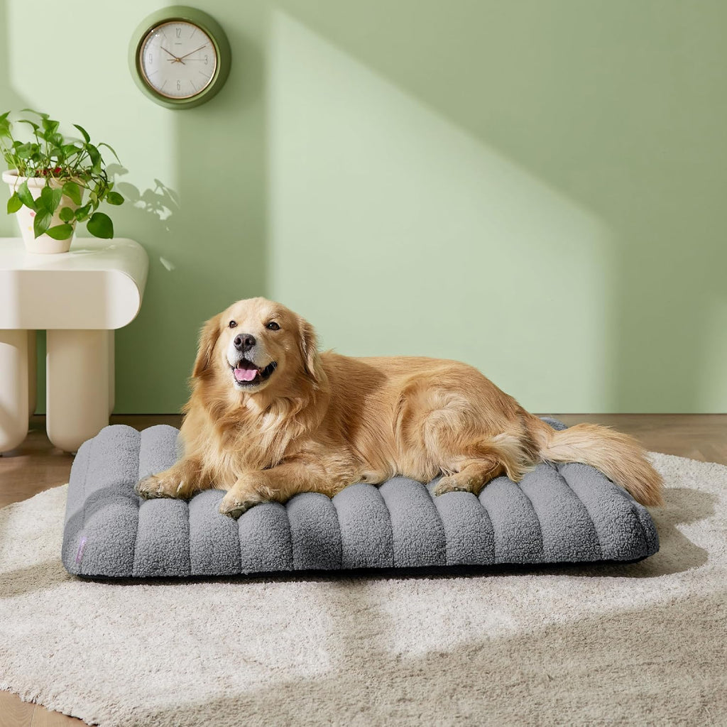 LE SURE Cute Orthopedic Dog Bed for Extra Large Dogs, XL Waterproof Chic Flat Pet Beds with Removable Washable Cover, Fuzzy Thick Egg Crate Foam Pet Mat for Indoor Use (44" x 32", Grey)