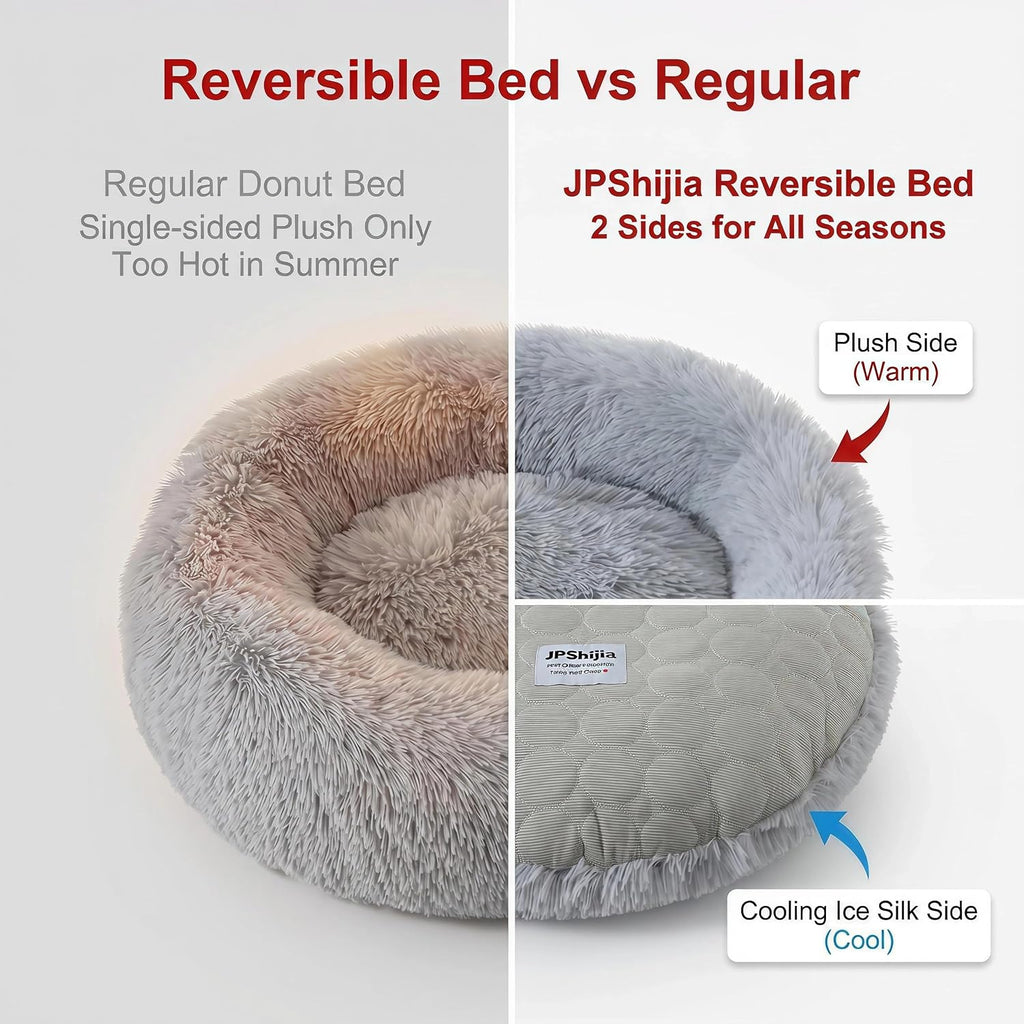 Reversible Donut Cat Bed, Grey Medium 19.7in Cat & Small Dog Nest