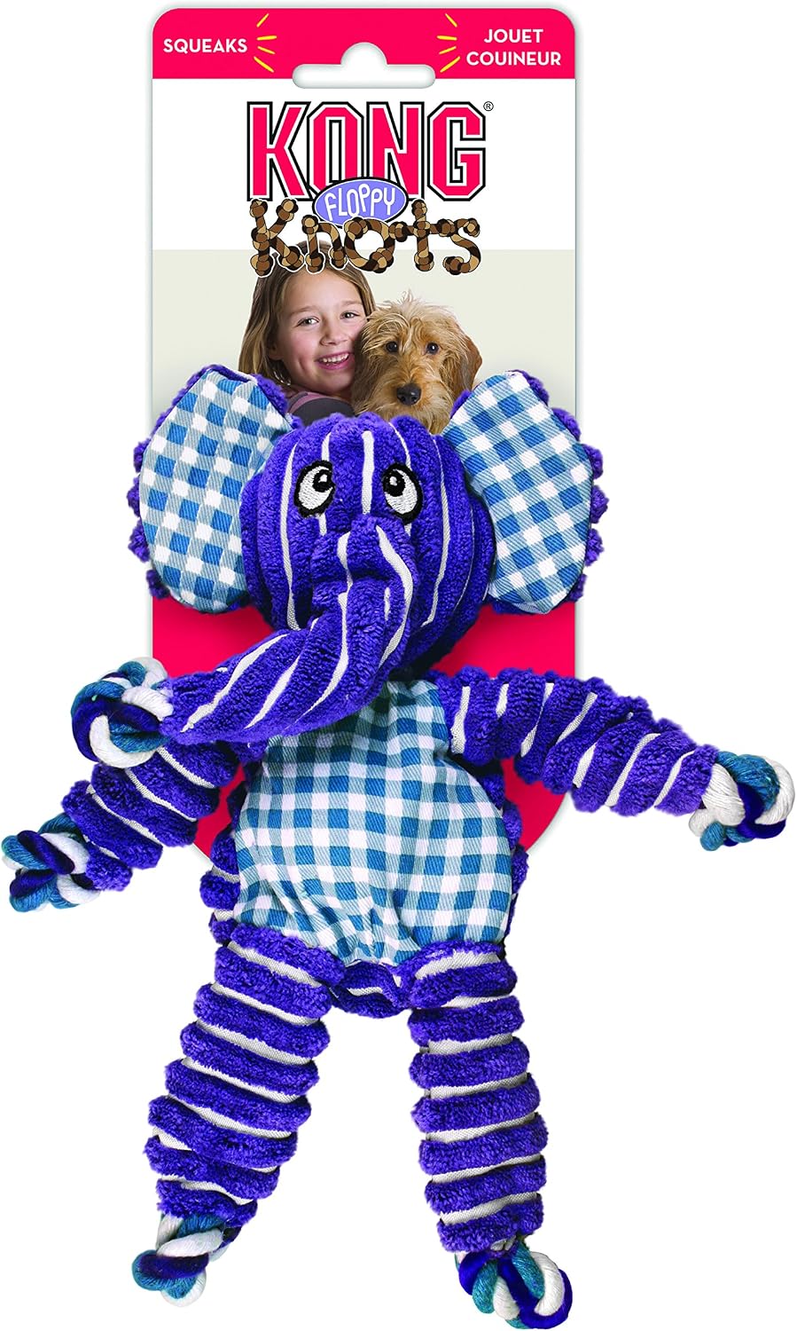 Kong Floppy Knots Rope and Plush Dog Toy, Elephant, Small/Medium | Knotted Rope & Plush Toy with Minimal Stuffing & a Squeaker, Great for Teething, Tugging & Lively Play