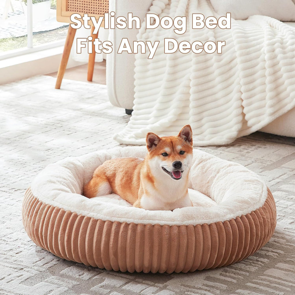 33 inches Calming Donut Dog Bed for Medium Plus Dogs,Mocha