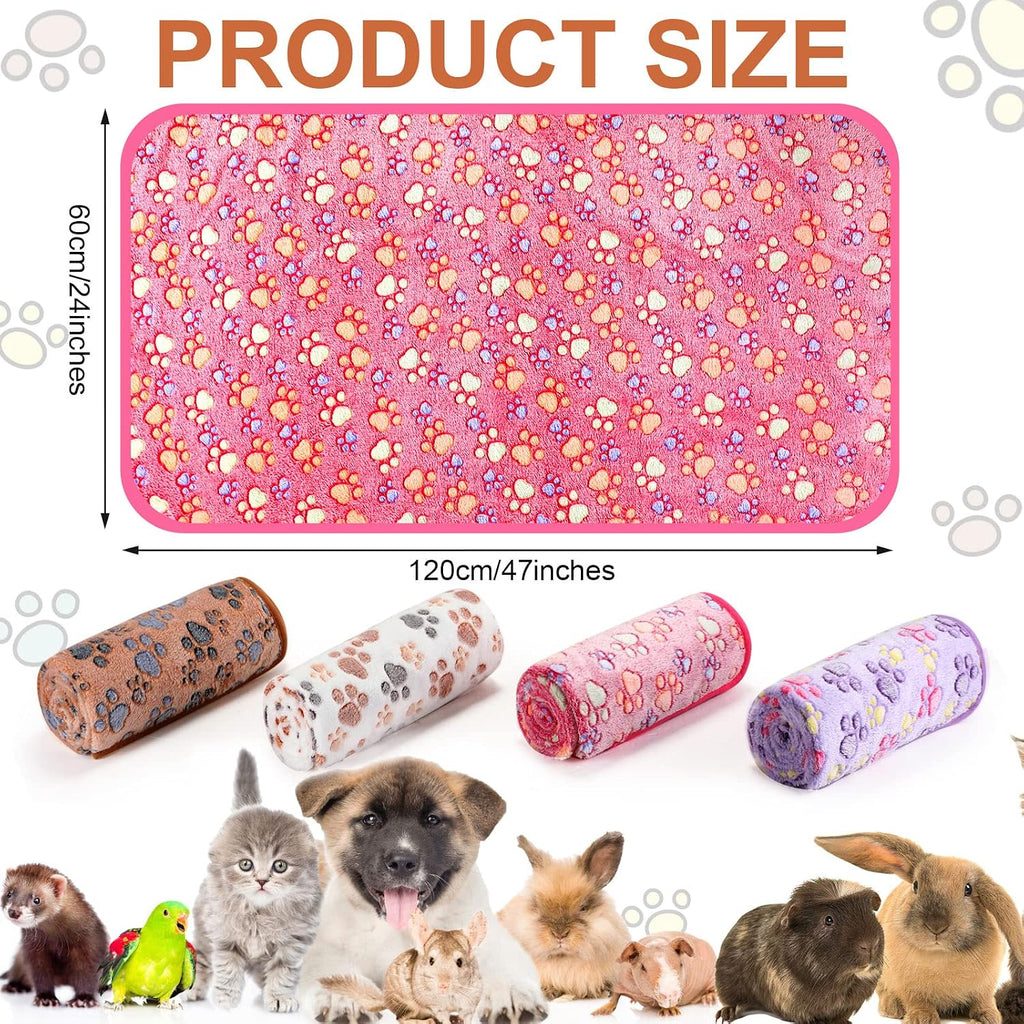 Tatuo 4 Pcs Fleece Dog Blankets for Puppy Cat, Mixed, 24 x 47 in, Paw