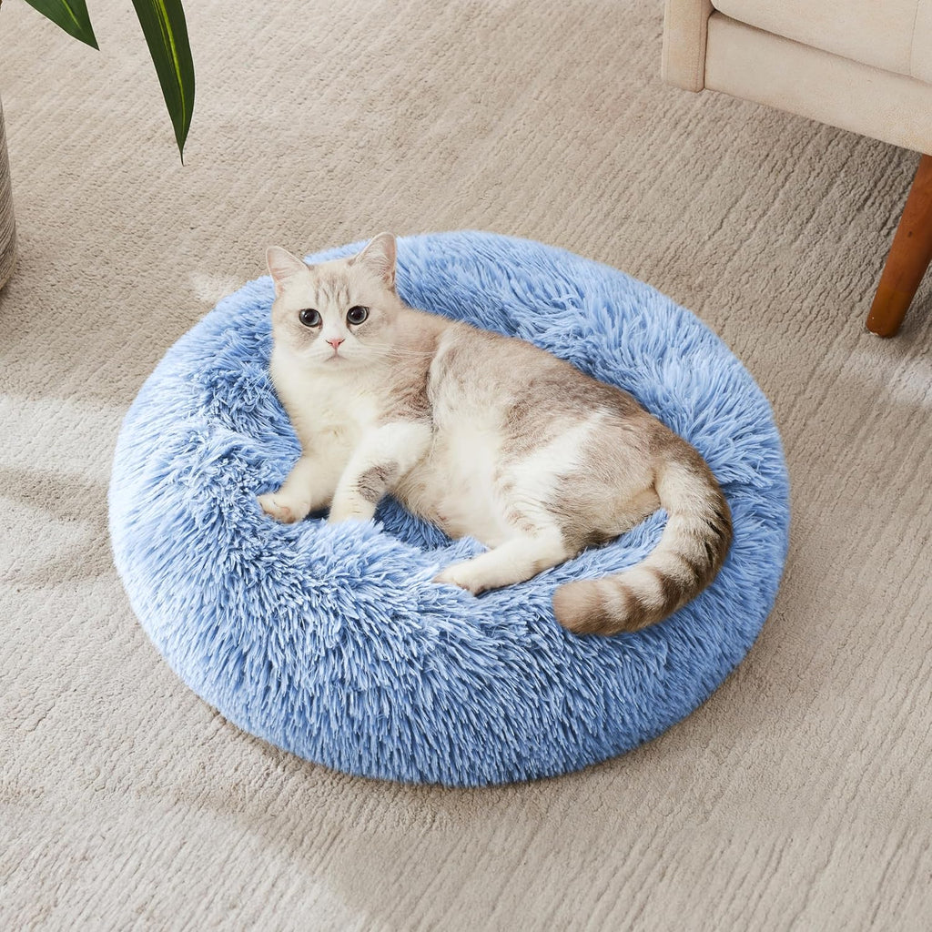 Western Home Calming Donut Cat Bed Small Dog Bed Washable,20" Light Blue
