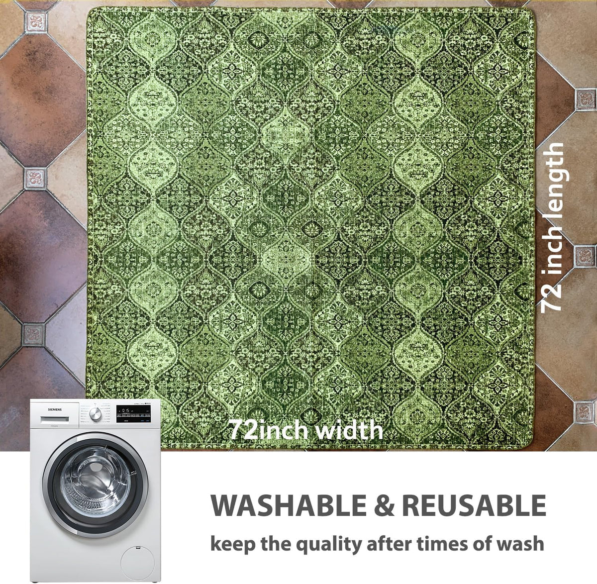 nunubaby Washable Pee Pads for Dogs, Stylish, Non-Slip and Leak-Proof Pee Pads. Reusable Potty Pads for Dogs for Crates and Floors.(Green/Multi,72" x72" )