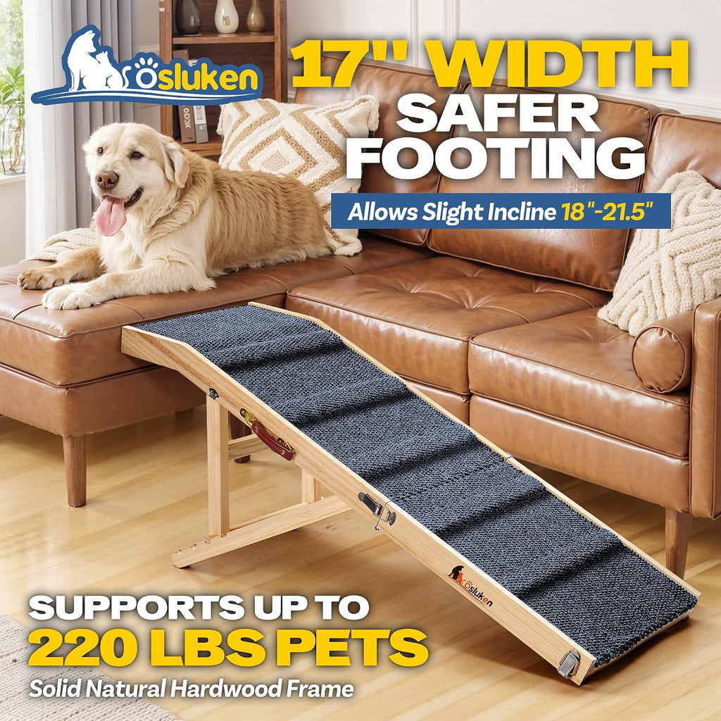 Dog Ramp for Couch, 49" Long Foldable Pet Ramp for Small Large Dogs, Dog Ramps for Bed, High Traction with Platform 6 Adjustable Heights 18" to 21.5" Up to 220LBS, Wood
