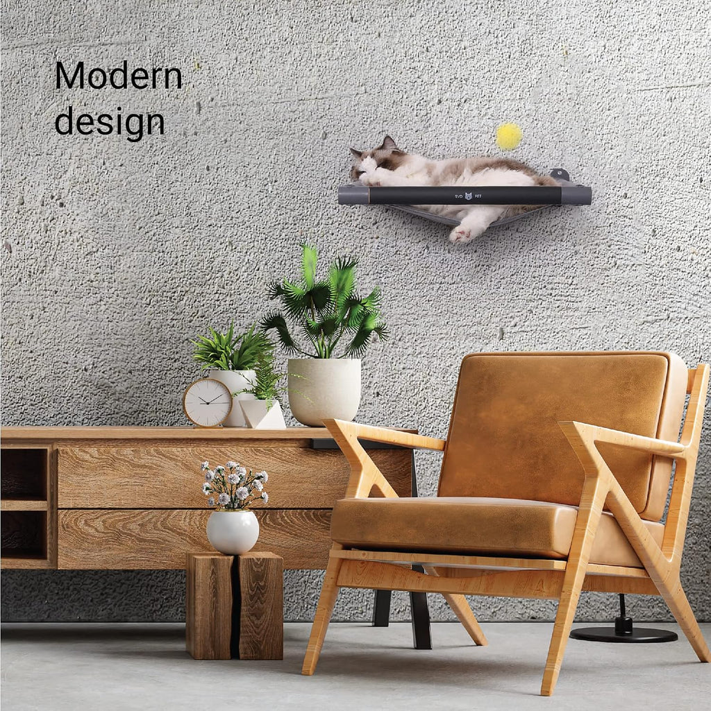 SVD.PET Cat Hammock Wall Mounted with Toy, Soft Padded & Comfortable Cover Premium Wall Furniture. Modern Design Cat Shelf. Supports up to 40 lbs (Comfy Plus, Dark Grey)
