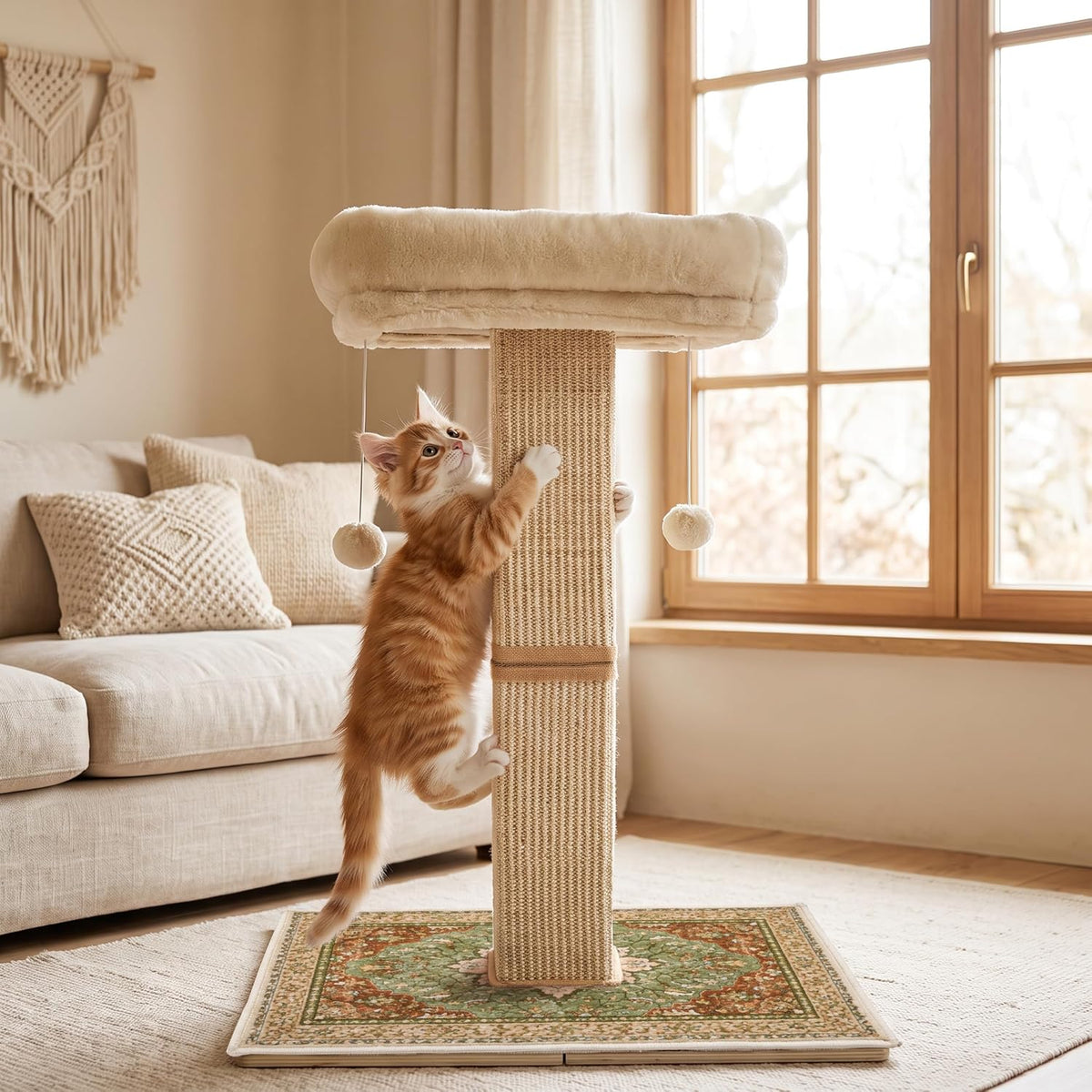 Cat Scratching Post with Bed for Indoor Adult Cats, Cat Perch,Green