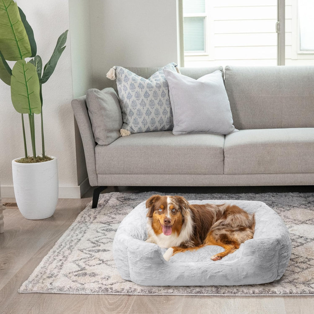 Best Friends by Sheri Lounge Dog Bed, Lux Faux Fur, Gray, 36" x 27"