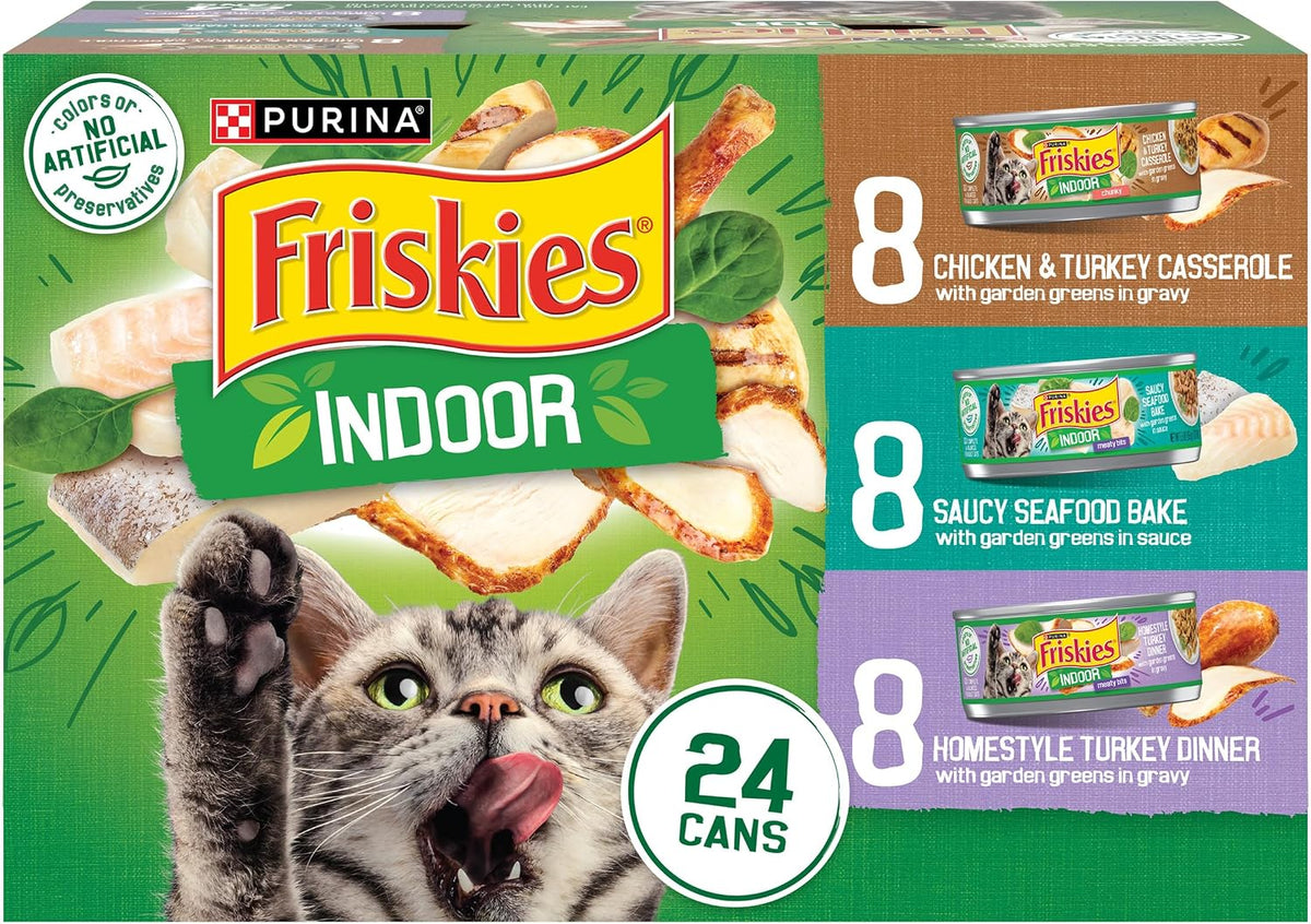 Purina Friskies Indoor Wet Cat Food Variety Pack, (24) 5.5 oz Cans