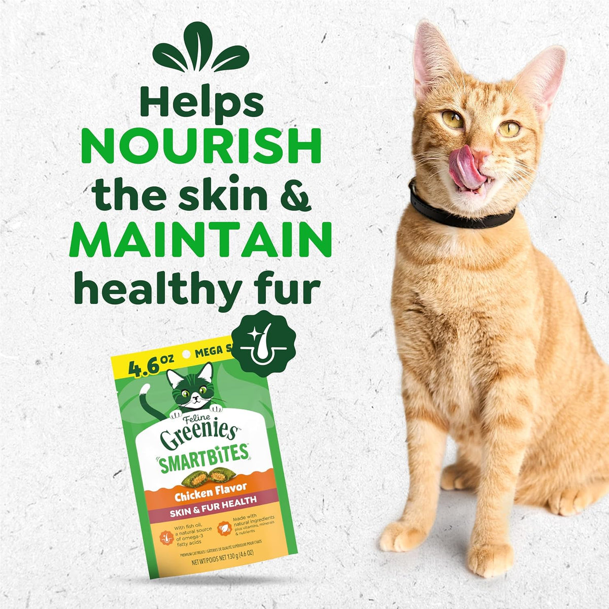 Greenies Feline Smartbites Skin & Fur Health Cat Treats, Chicken, 4.6 oz