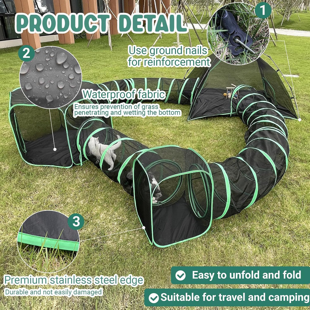 Pawtenda 6-in-1 Cat Tent & Enclosure Outdoor, Foldable Playpen with Tunnels
