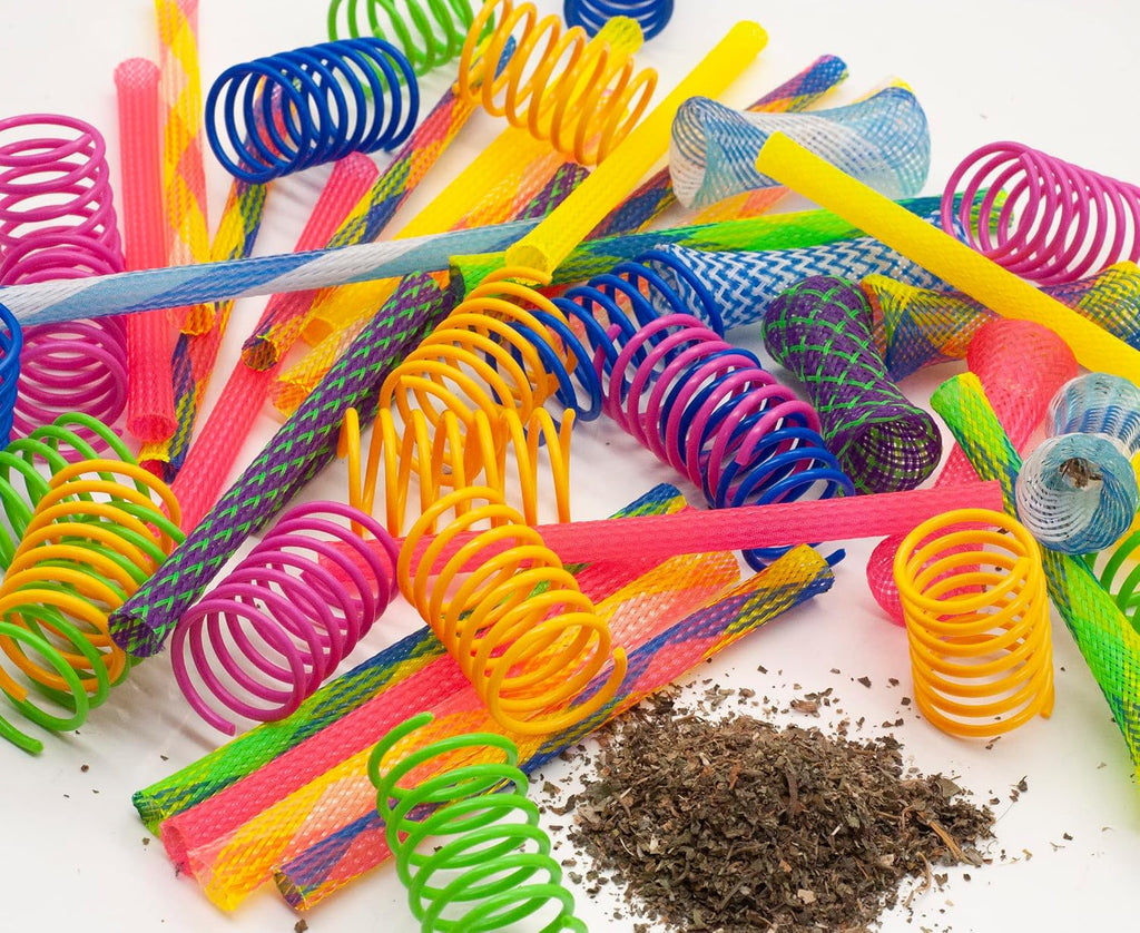 Fashion's Talk 49PCS Cat Spring Toy for Kitten Catnip Bag Mesh Tubes Spring Cat Toy Bulk for Indoor Cats Kitty