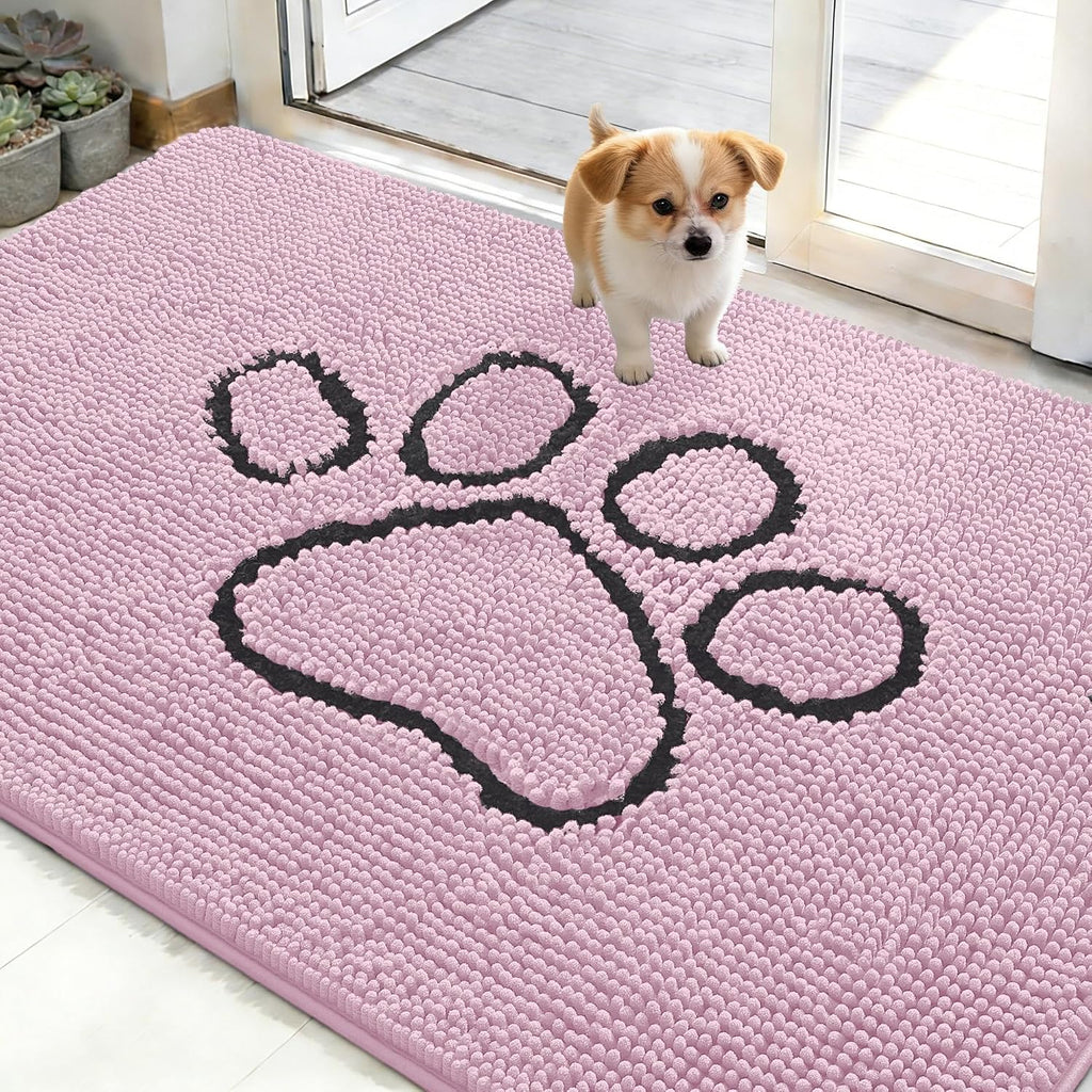 OLANLY Dog Door Mat for Muddy Paws 48x30, Paw Print Design Chenille Mud Mat