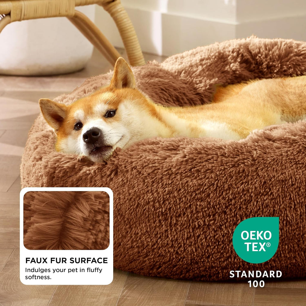 Bedsure Calming Dog Bed Medium Size Dog Donut Washable Pet Bed,30ins Copper