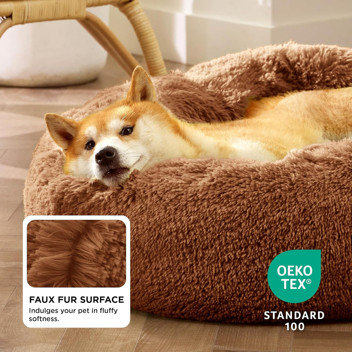 Bedsure Calming Dog Bed Medium Size Dog Donut Washable Pet Bed,30ins Copper