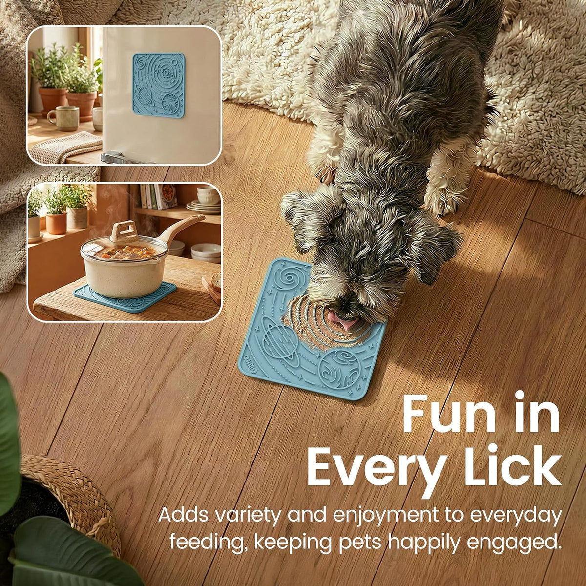 OHMO Lick Mat for Dogs&Cats, Space Pattern, Small, 2pcs, Dark&Light Blue | Pet Enrichment Toys, Slow Feeder, Textured Silicone Surface, Strong Suction Cups, Anxiety&Boredom Relief, Easy-Clean