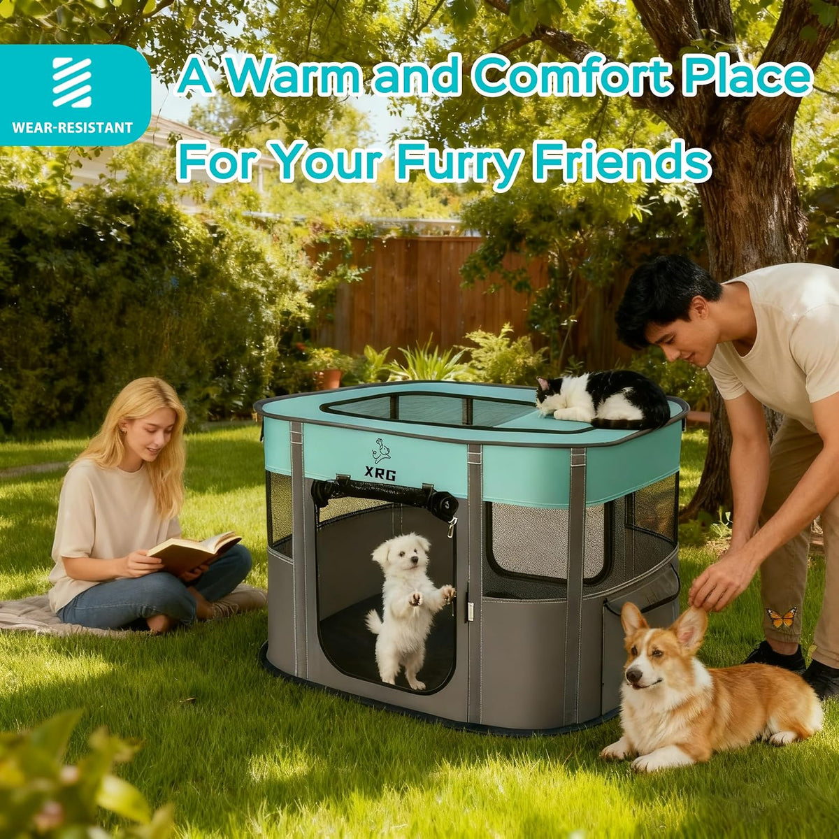 XRG Foldable Pet Playpen，Indoor Cat cage Puppy Crates M(31.5"x23.6"x21.7")