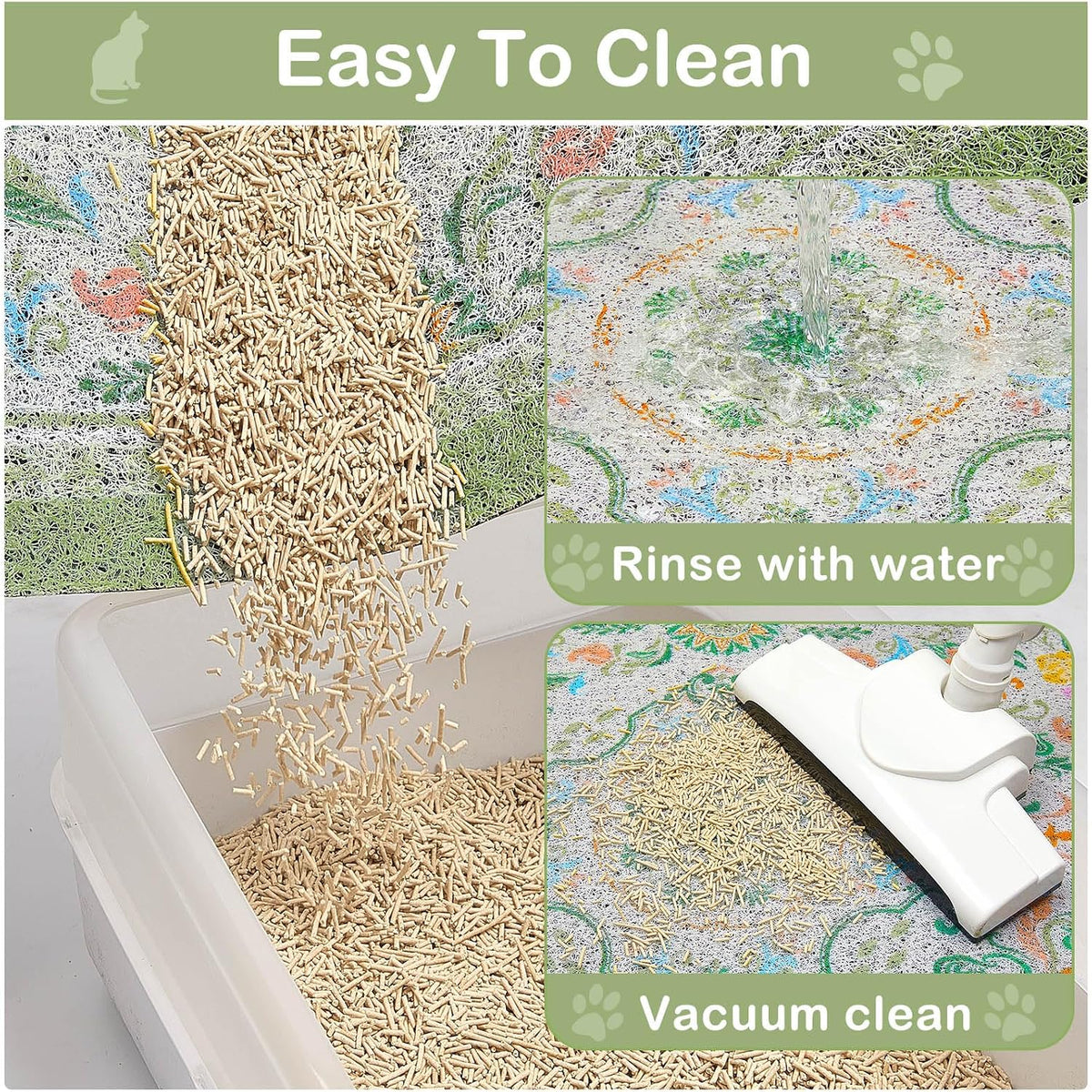 Glittme Cat Litter Mat, 47"x35" Non-Slip Washable Trapping Mat for Cats | Litter Trapping Mat With Thick PVC Coil To Catch Scatter, Soft On Paws And Waterproof Bottom To Protect Floors