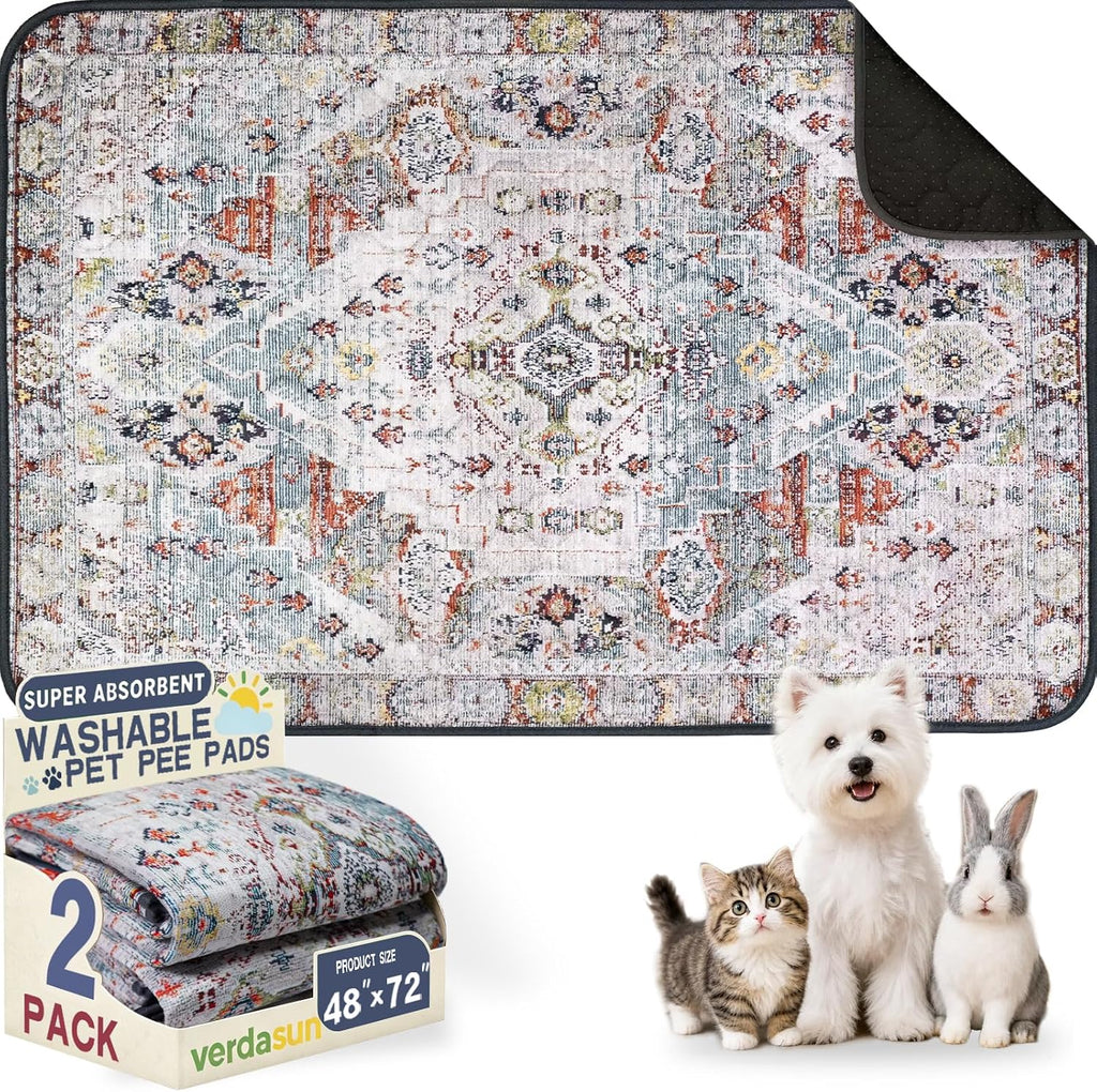 Washable Pee Pads for Dogs, Reusable Puppy Potty Training Pads, Ultra-Absorbent Thick Waterproof Leak-Proof Non-Slip Pads & Mat for Crate, Playpen, Floor, Whelping & Housebreaking , 2 Pack 48"x72"
