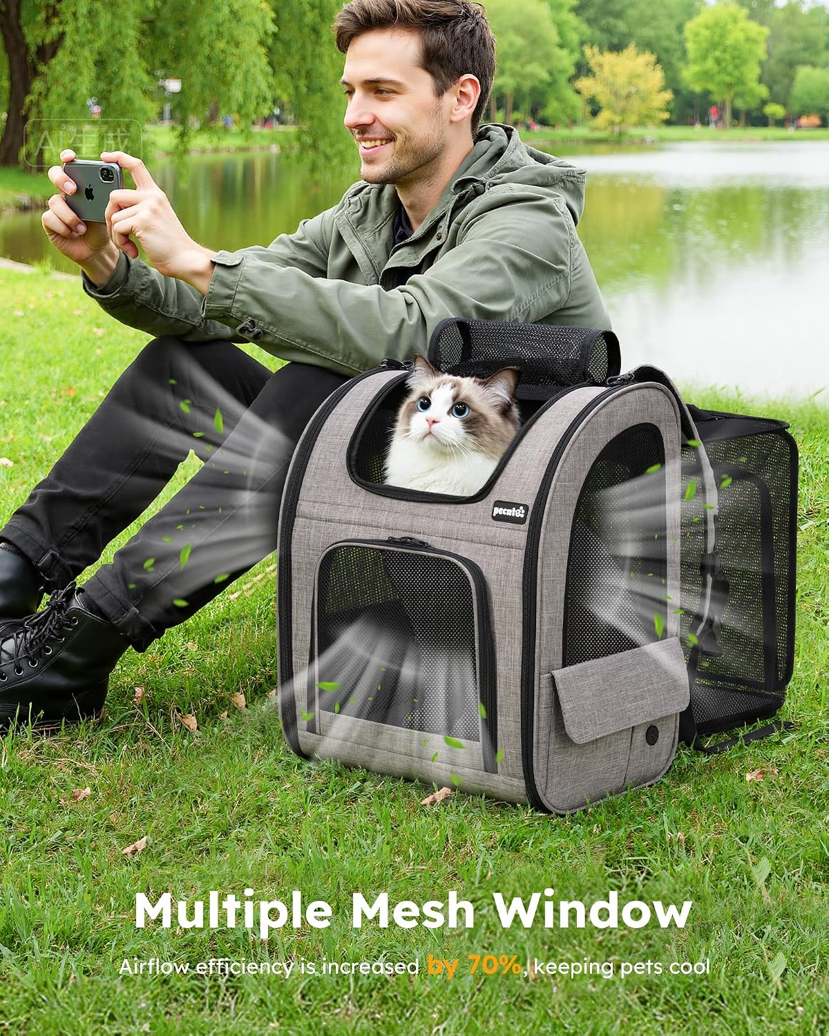 pecute Cat Backpack Expandable, Dog Carrier Backpack Breathable, Large