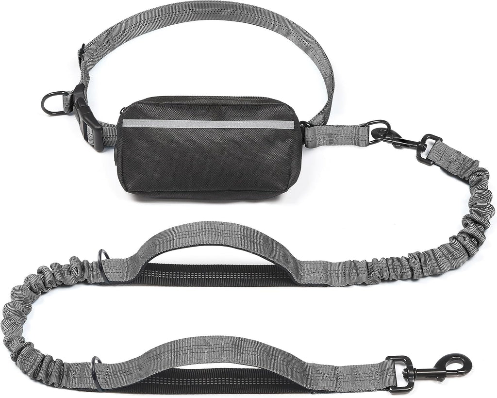 iYoShop Hands Free Dog Leash with Zipper Pouch, Large, 25-120 lbs, Grey