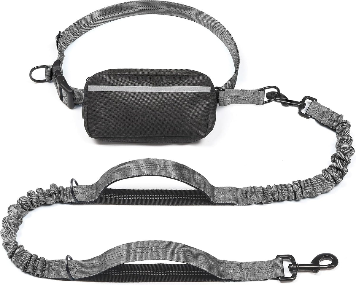iYoShop Hands Free Dog Leash with Zipper Pouch, Large, 25-120 lbs, Grey