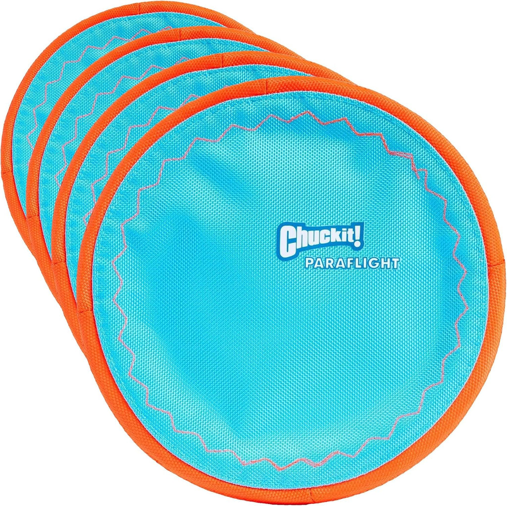 Chuckit! Paraflight Flying Disc Dog Toy - Water Floating Flyer - Durable Nylon Construction with Soft Rubber Edges - for Medium and Large Dogs - Size Large - 9.75" L x 9.75" W -,1 Count (Pack of 4)