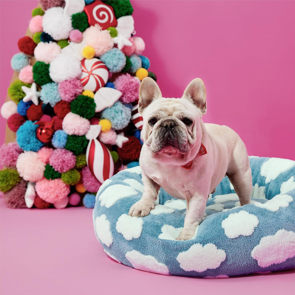LE SURE Shown on TV Jacquard Donut Dog Beds Medium Sized Dog,Blue 30x30x8in