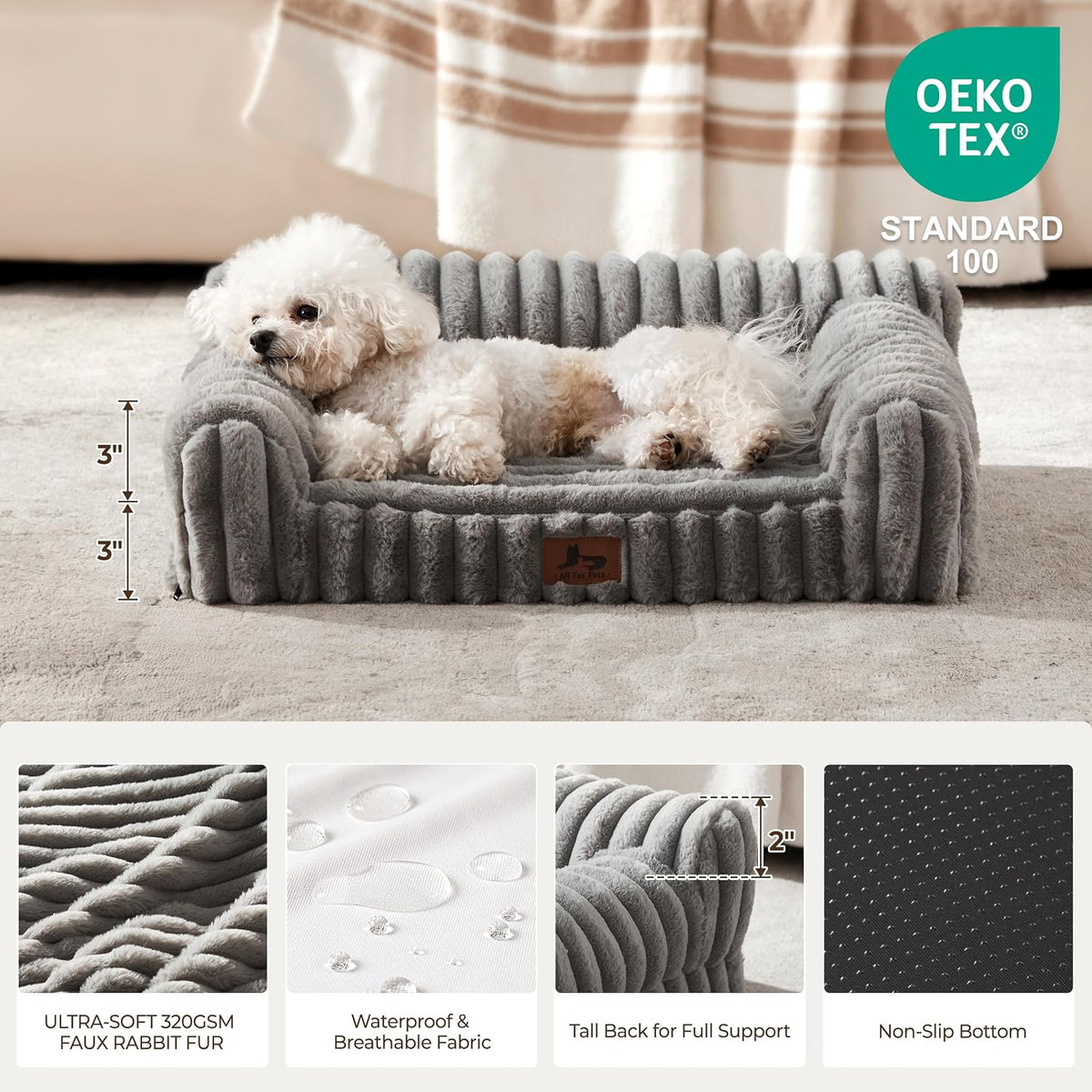 Orthopedic Dog Bed Small 24x18x8” Washable Cover Grey