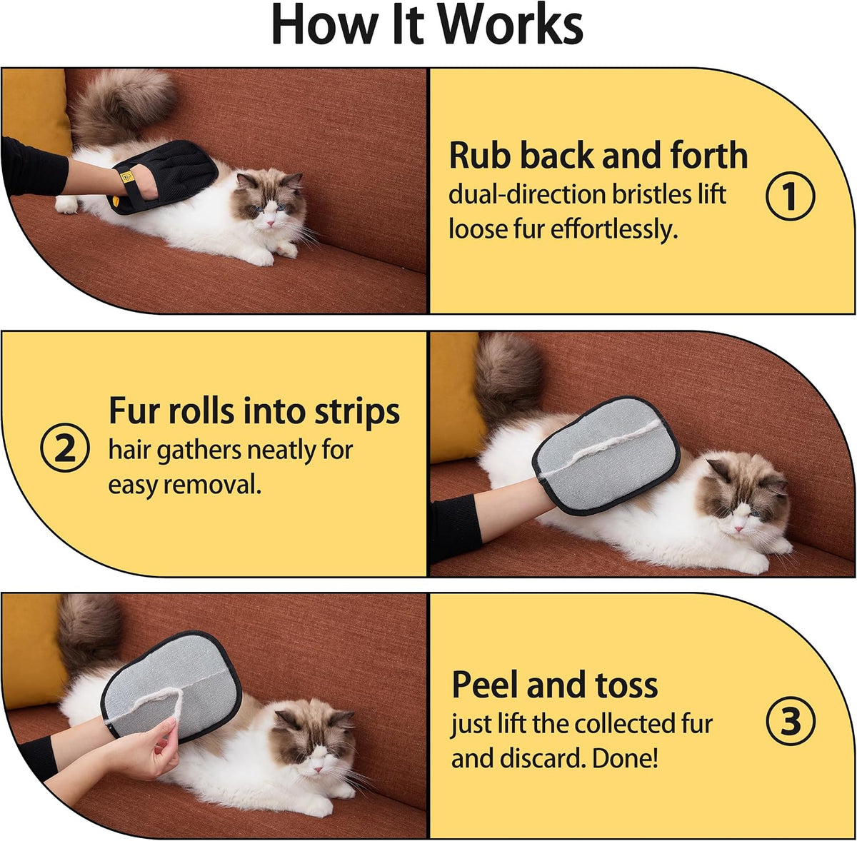 Pet Hair Remover Glove for Dogs & Cats – Cat Hair Remover & Dog Hair Removal Tool, Reusable Electrostatic Grooming Glove for Furniture, Couch, Carpet, Car Seat & Clothes – Easy Pet Hair Cleaning Mitt