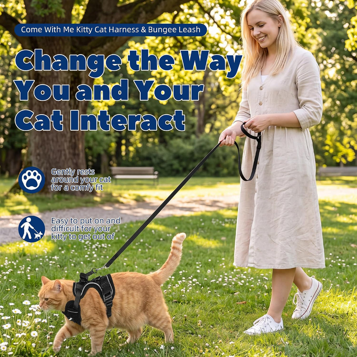 Escape-Proof Cat Harness & Leash Set | Adjustable Reflective Design | Breathable Lightweight Comfort | Quick & Easy to Wear | Safe Fit for Small, Medium & Large Cats-Black,S