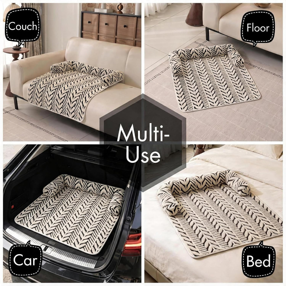 Calming Dog Couch Bed Mats with Neck and Head Support, Fluffy Plush Pet Sofa Cover for Small Medium Dogs and Cats, Non-Slip Bottom, Machine Washable